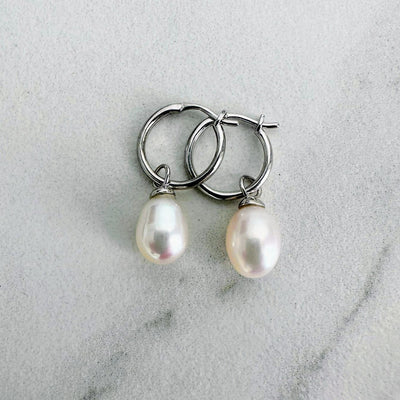 Sterling silver pearl hoop earrings
