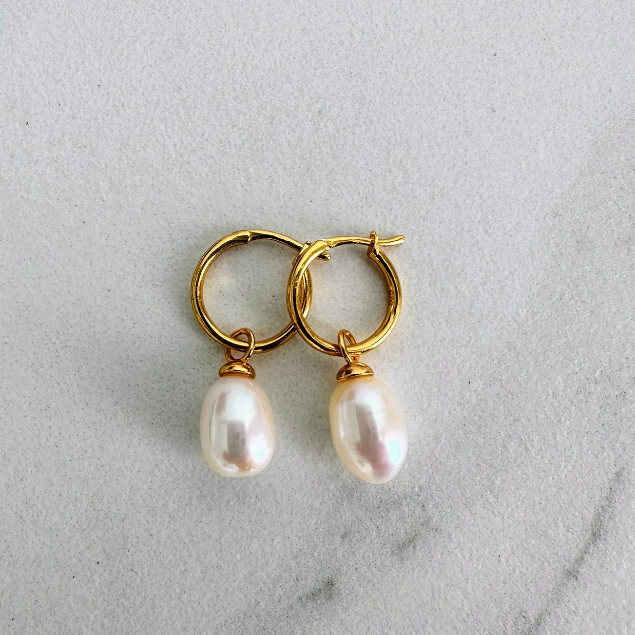 Gold plated pearl hoop earrings