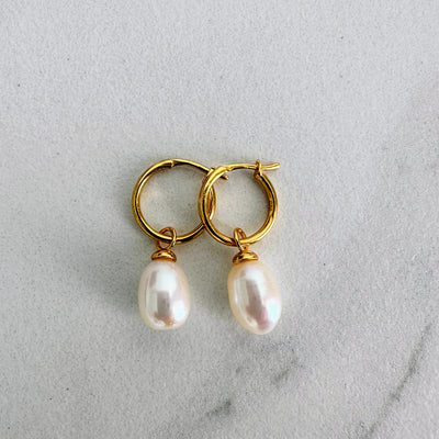 Gold plated pearl hoop earrings