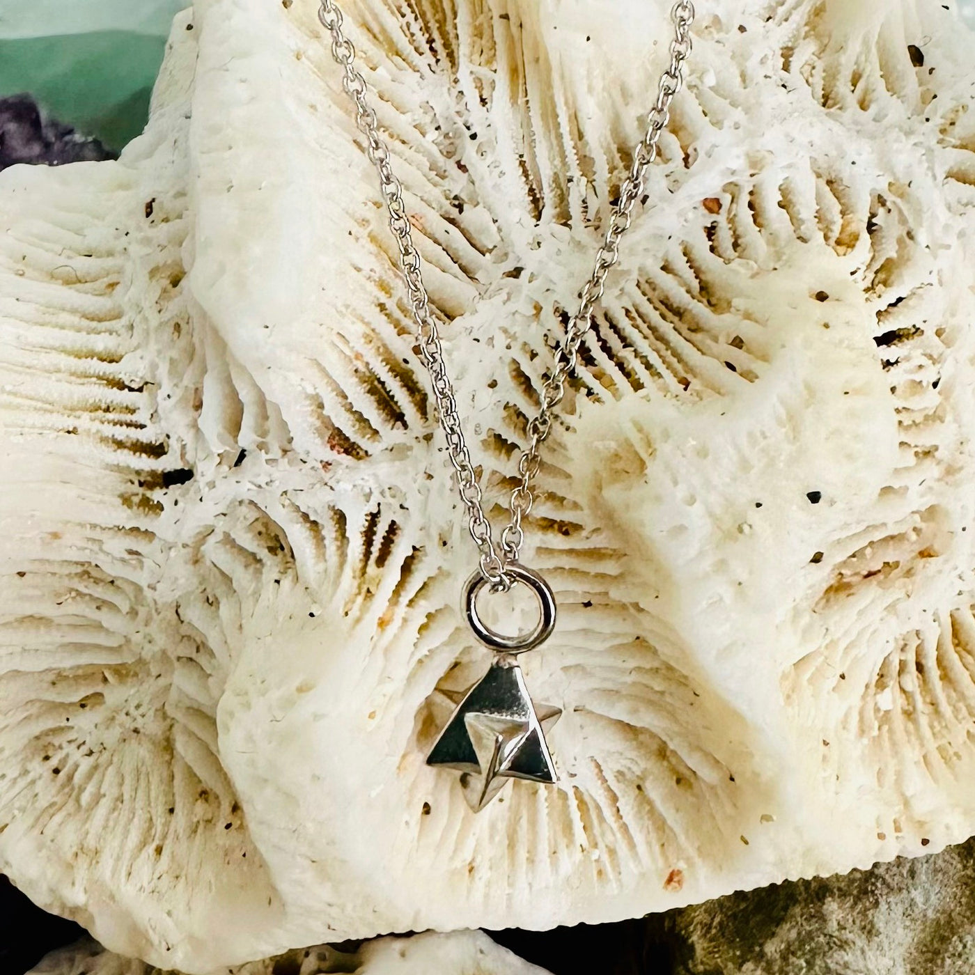 Sterling silver tetrahedron pendant necklace