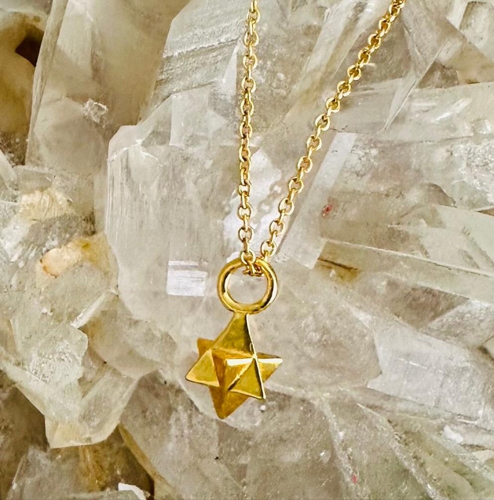 Gold plated tetrahedron pendant necklace