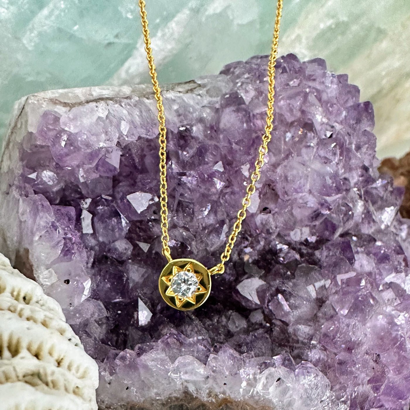 Gold plated tiny star zircon necklace