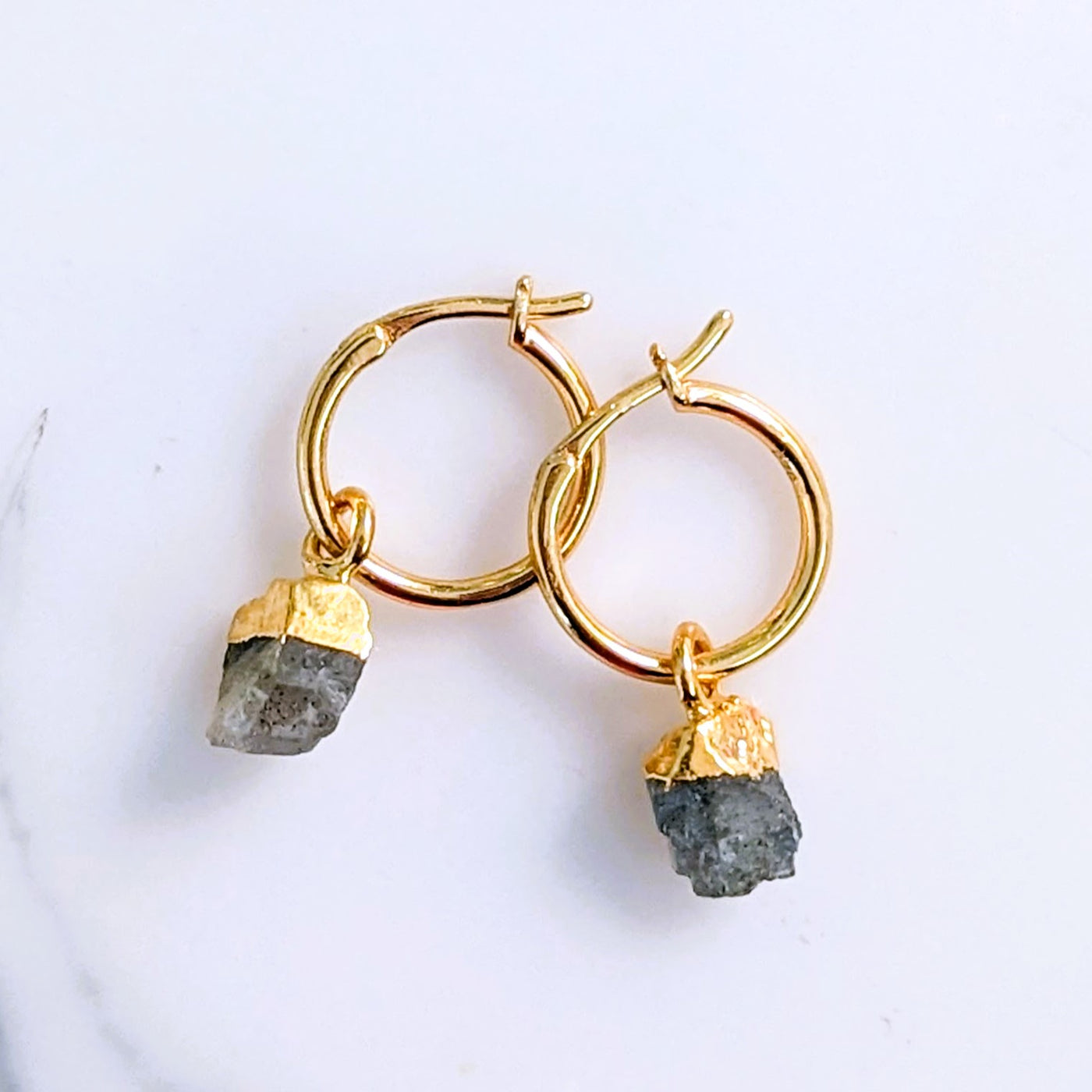 Labradorite gold plated gemstone hoop earrings