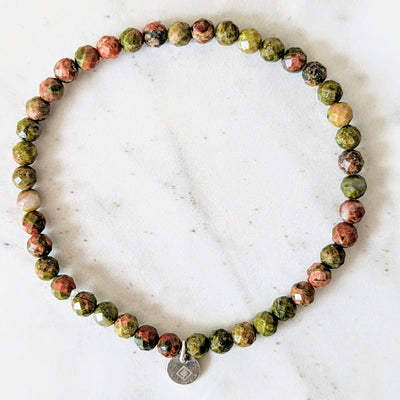 Unakite Gemstone bracelet, 4mm faceted beads