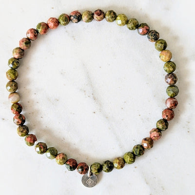 Unakite Gemstone bracelet, 4mm faceted beads