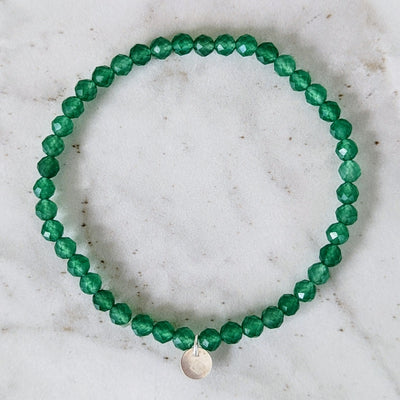 Green Aventurine 4mm faceted gemstone bracelet with sterling silver logo disc