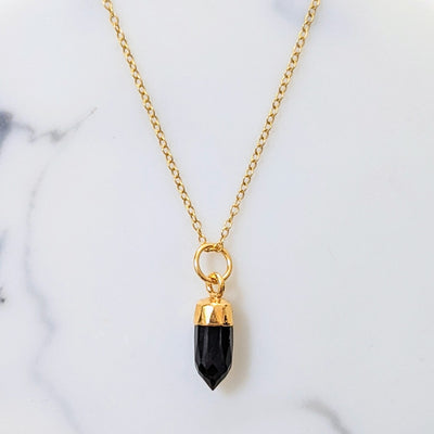 Gold plated black onyx spike pendant necklace