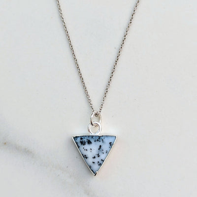 Sterling silver dendritic agate triangle gemstone necklace