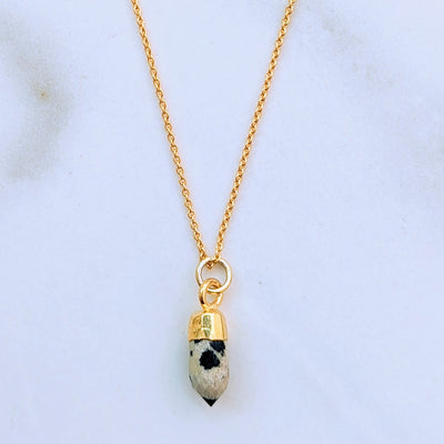 Gold plated dalmatian jasper spike pendant necklace