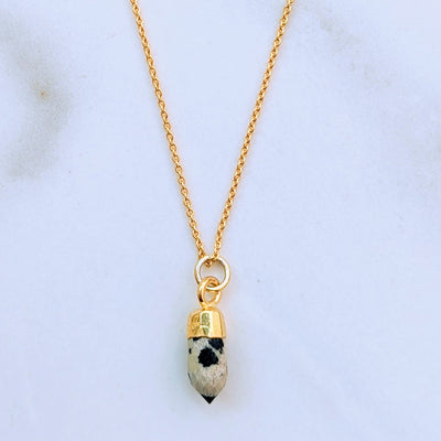 Gold plated dalmatian jasper spike pendant necklace