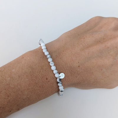 White Howlite Gemstone Bracelet, 4mm faceted beads