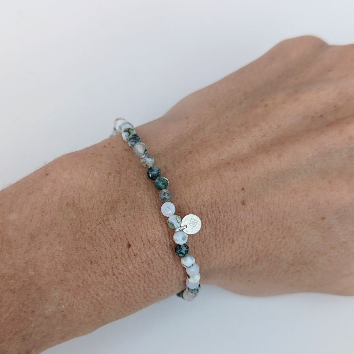 Tree Agate Gemstone Bracelet, 4mm Faceted gemstone beads