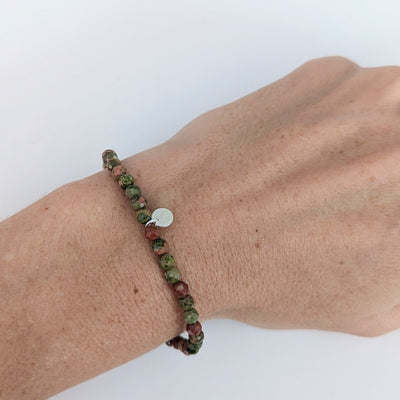 Unakite Gemstone bracelet, 4mm faceted beads
