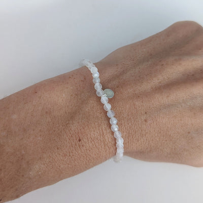 Moonstone gemstone bracelet, 4mm faceted beads with sterling silver logo disc