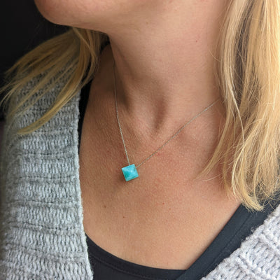 Amazonite octahedron sterling silver necklace