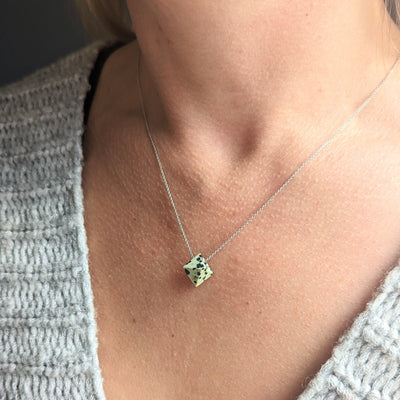Dalmatian Jasper octahedron sterling silver necklace