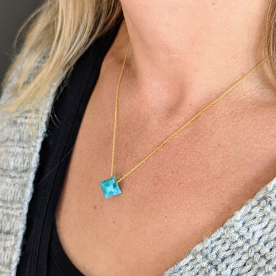Amazonite octahedron shaped pendant necklace