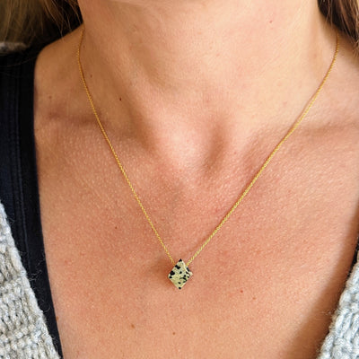Dalmatian Jasper octahedron gold plated necklace 