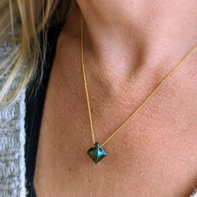 Labradorite gold plated soctahedron necklace