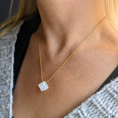 Moonstone gold plated octahedron necklace