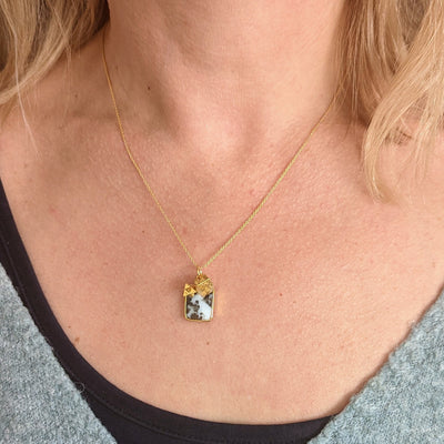 Tree agate, Citrine and charm gold plated pendant necklace