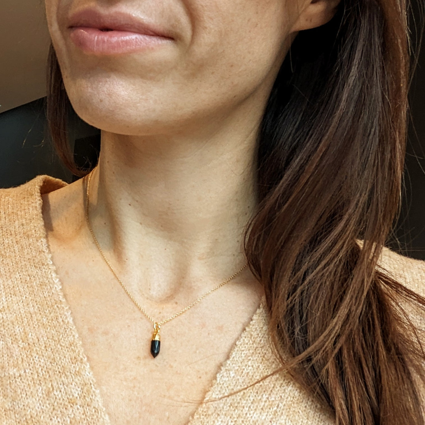 Gold plated black onyx spike pendant necklace