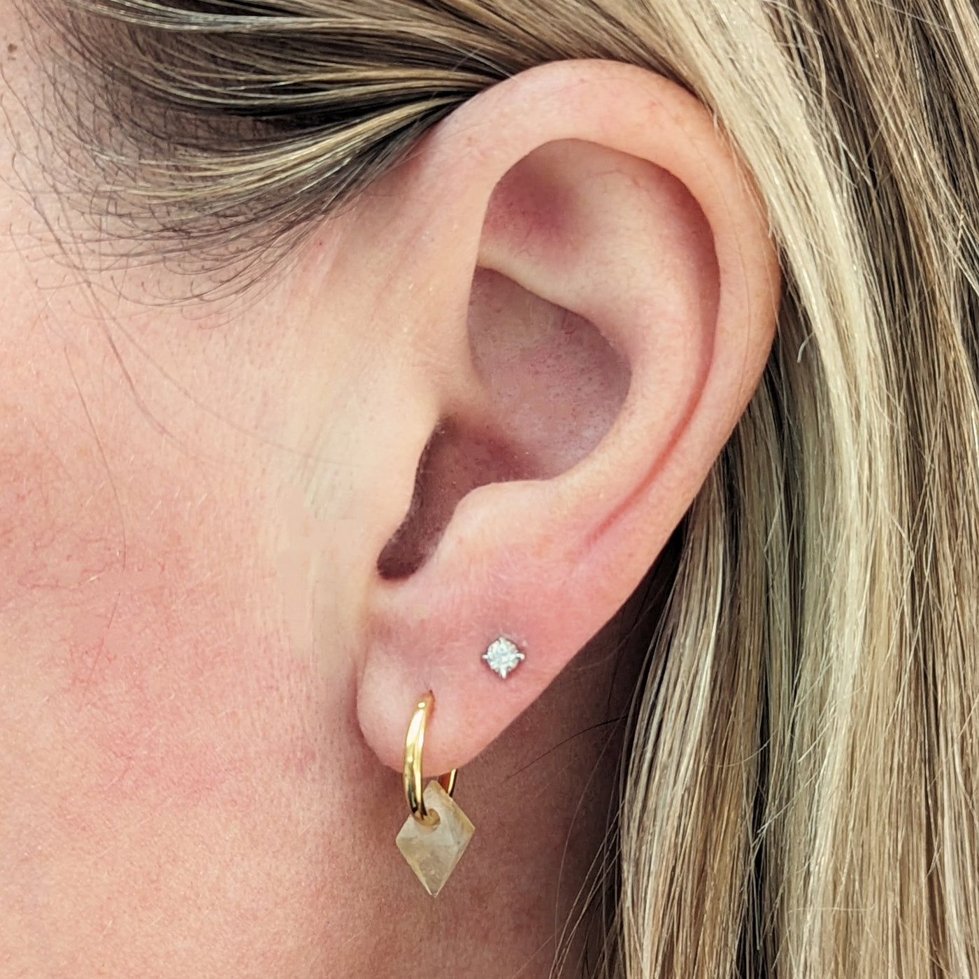 Citrine gold plated octahedron hoop earrings