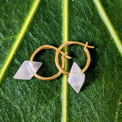 Rose quartz gold plated hoop earrings
