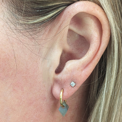 labradorite gold plated octahedron charm hoop earrings