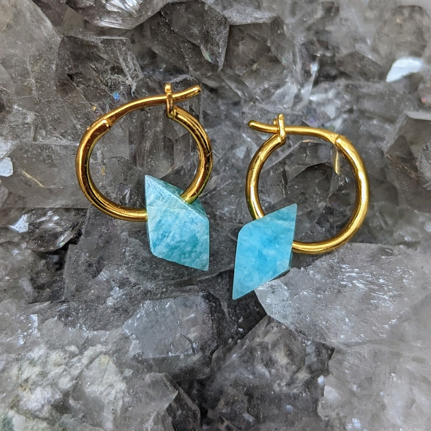 Amazonite gold plated hoop earrings