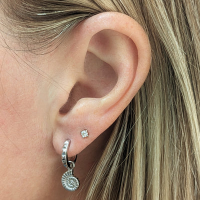 Sterling silver ammonite charm hoop earrings