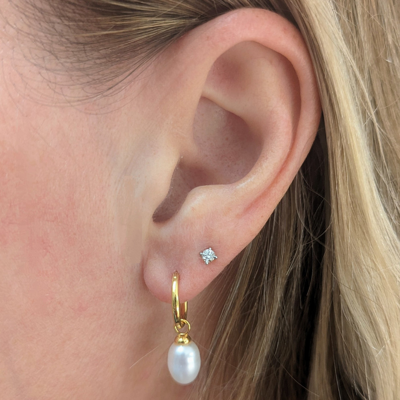Gold plated pearl hoop earrings