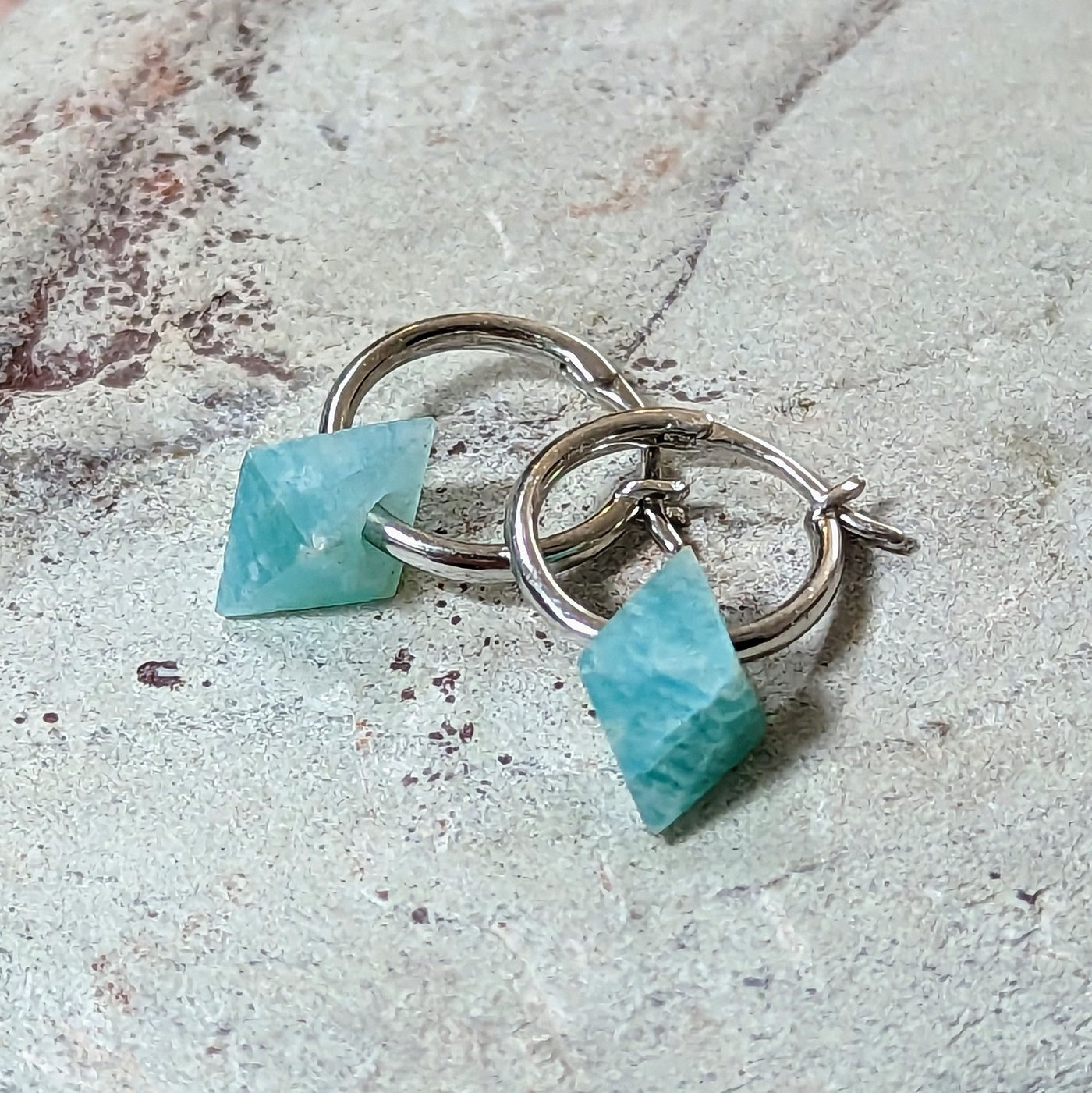 Amazonite octahedron sterling silver earrings