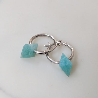 Amazonite sterling silver octahedron earrings