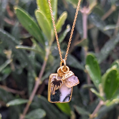Tree Agate, Citrine and palm tree gold plated palm tree necklace