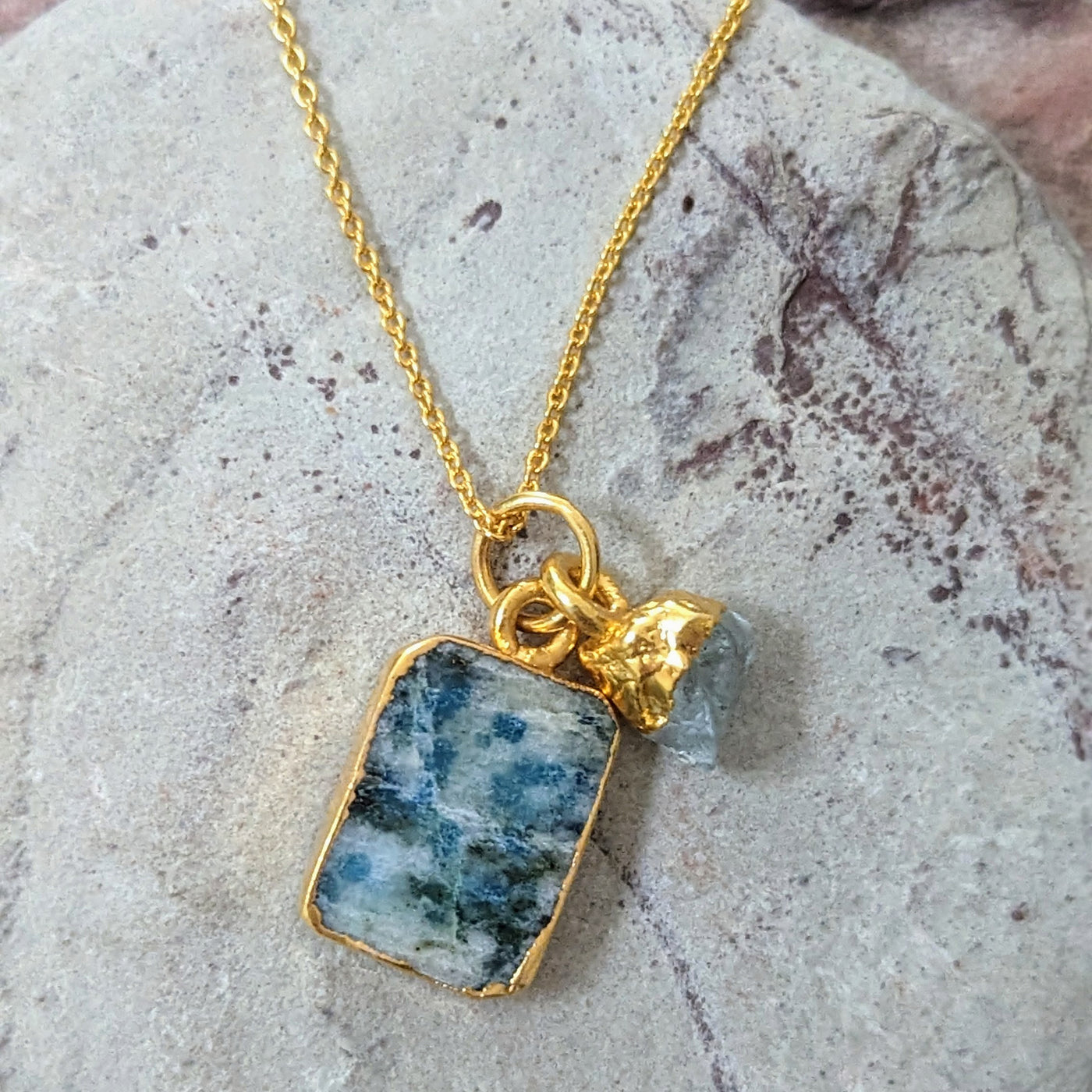 K2 and Aquamarine gold plated pendant necklace