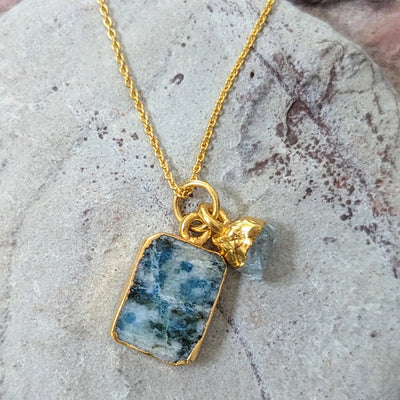 K2 and Aquamarine gold plated pendant necklace