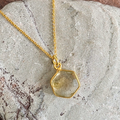 Gold plated citrine hexagon pendant necklace