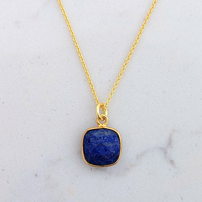 Gold plated lapis lazuli square pendant necklace