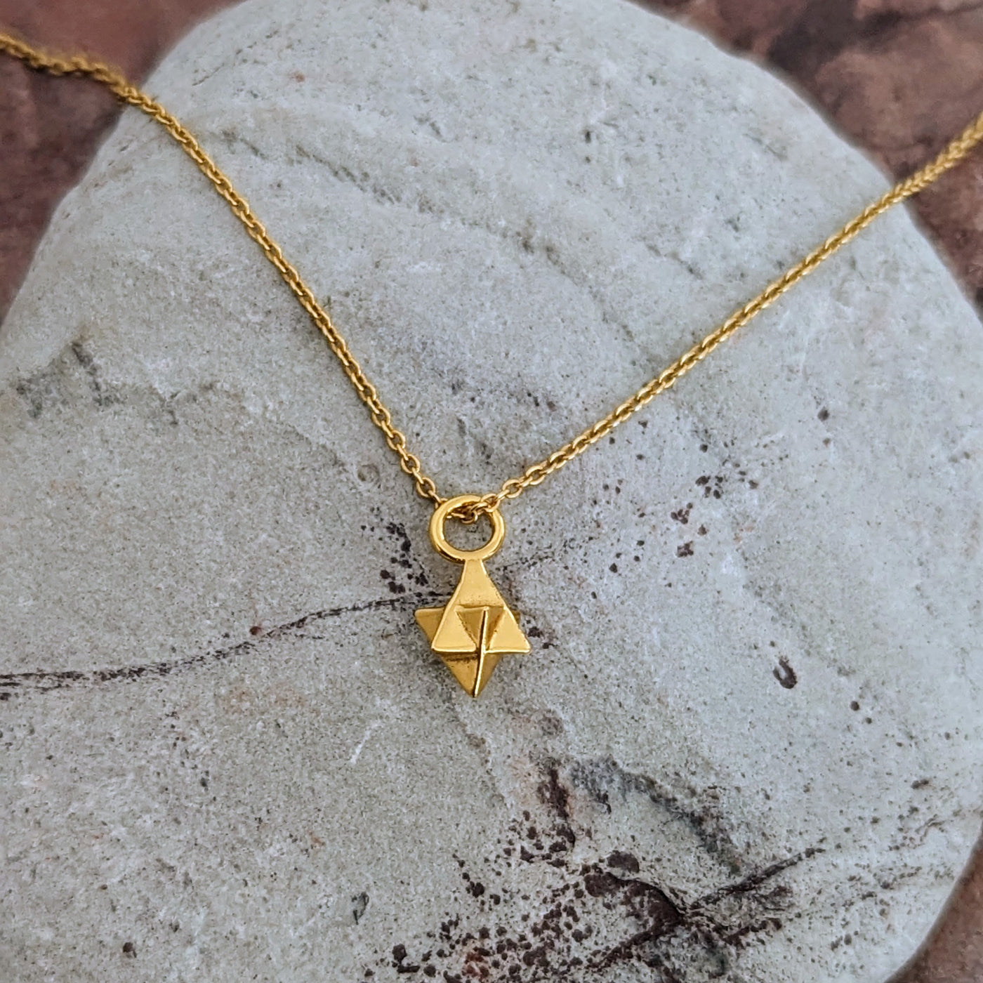 Gold plated tetrahedron necklace