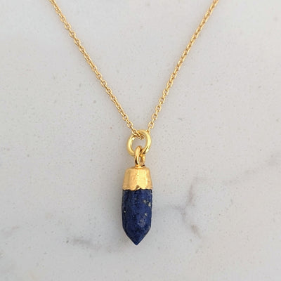 Gold plated lapis lazuli spike pendant necklace