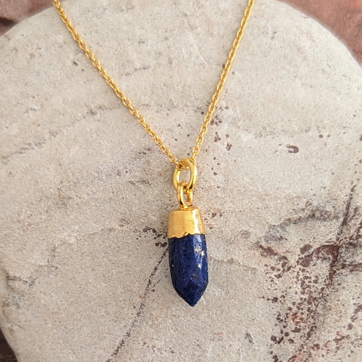 Gold plated lapis lazuli spike pendant necklace