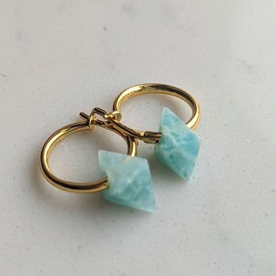 Amazonite gold plated hoop earrings