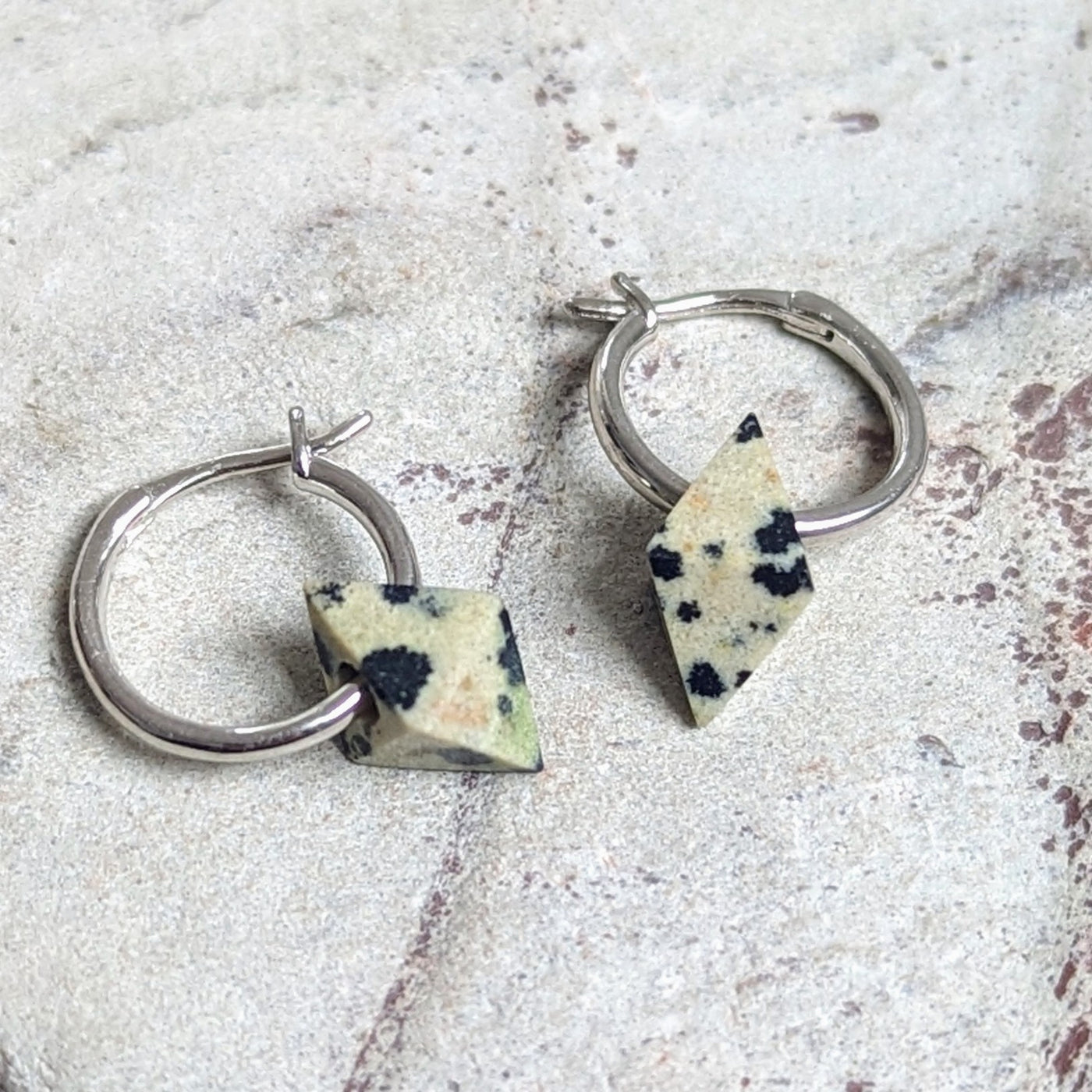 Dalmatian jasper sterling silver hoop earrings