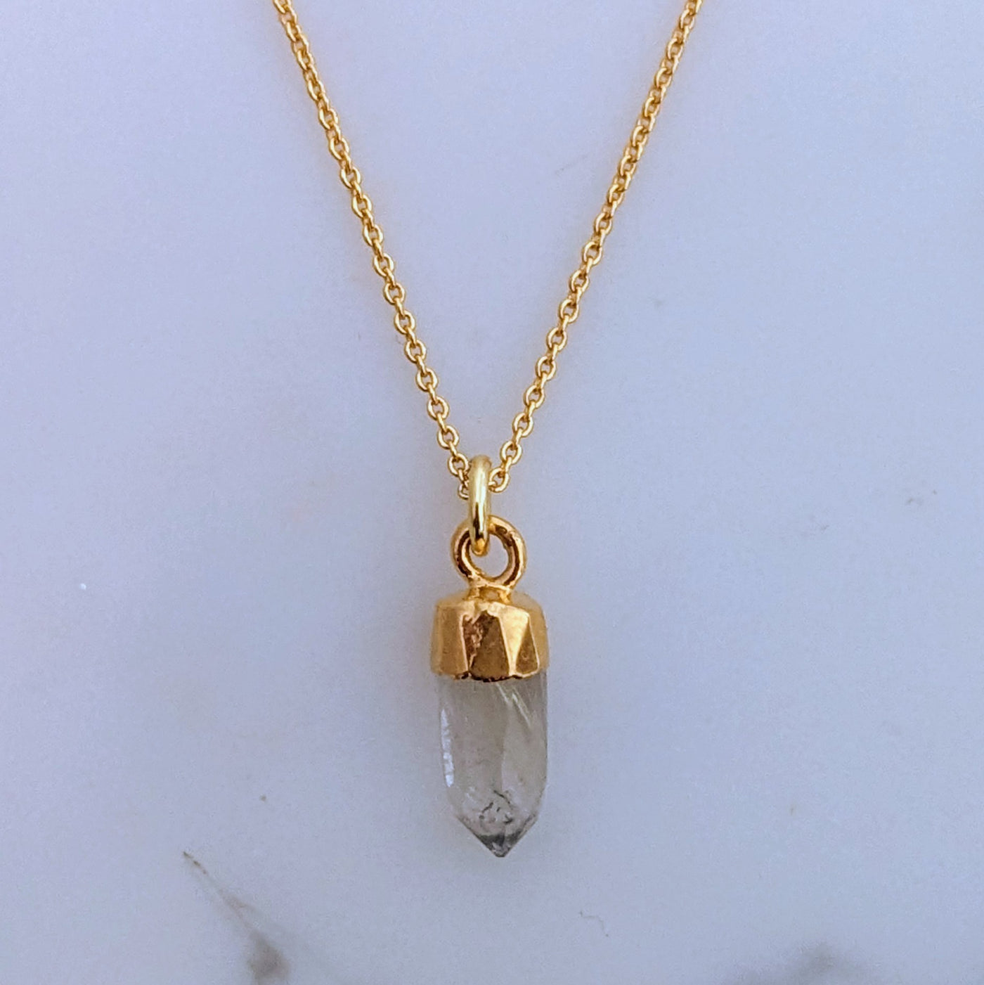 Golden rutile quartz spike pendant necklace