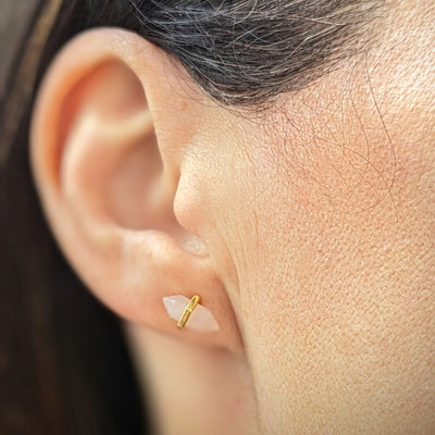 Rose quartz gold plated stud earrings