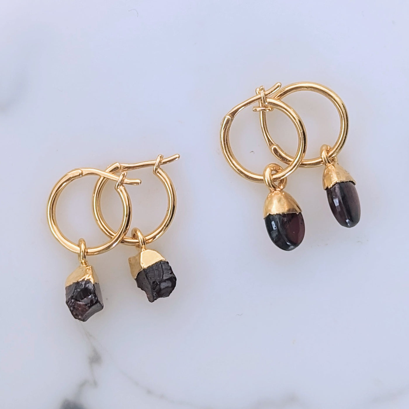 gold plated garnet January birthstone earrings 
