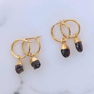 gold plated garnet January birthstone earrings 