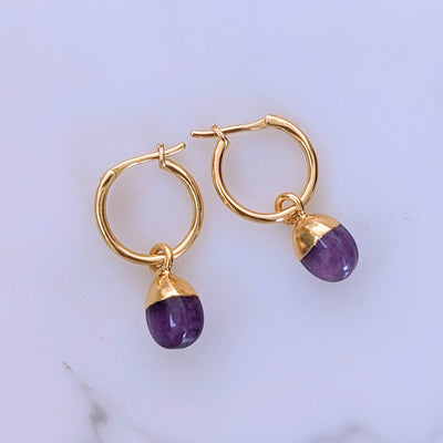 gold plated amethyst february birthstone hoop earrings