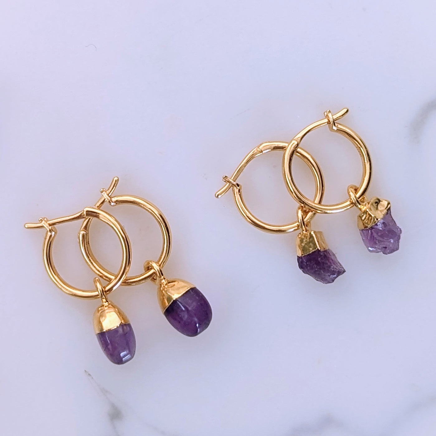 gold plated amethyst february birthstone hoop earrings